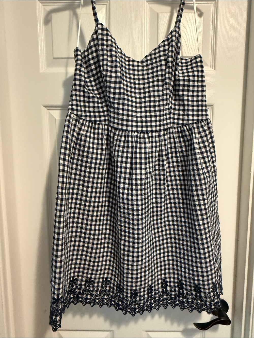 NWT Draper James Embroidered Gingham Dress Navy White Size 14